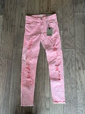 Zara Pink Distressed Skinny Jeans